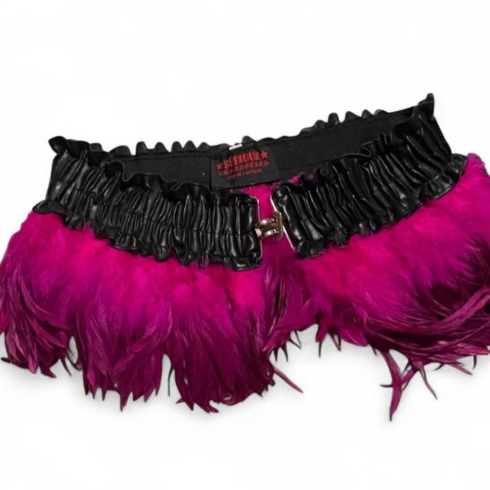 Y2K Serious Brand feather micro mini skirt Black and Pink